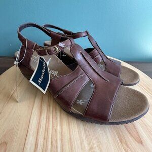 Women’s Merrell Viola Sandal 10 Leather Brown T Strap Vibram Wedge J46258